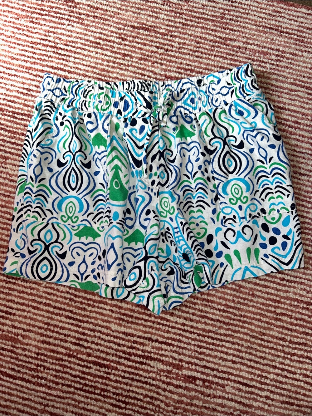 White Shorts with Blue & Green Abstract Print